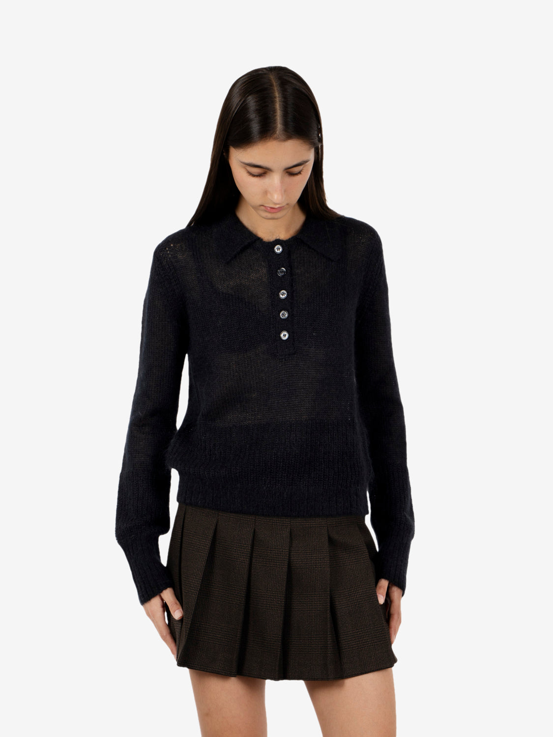 Black wool polo-style sweater