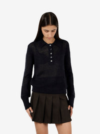 Black wool polo-style sweater