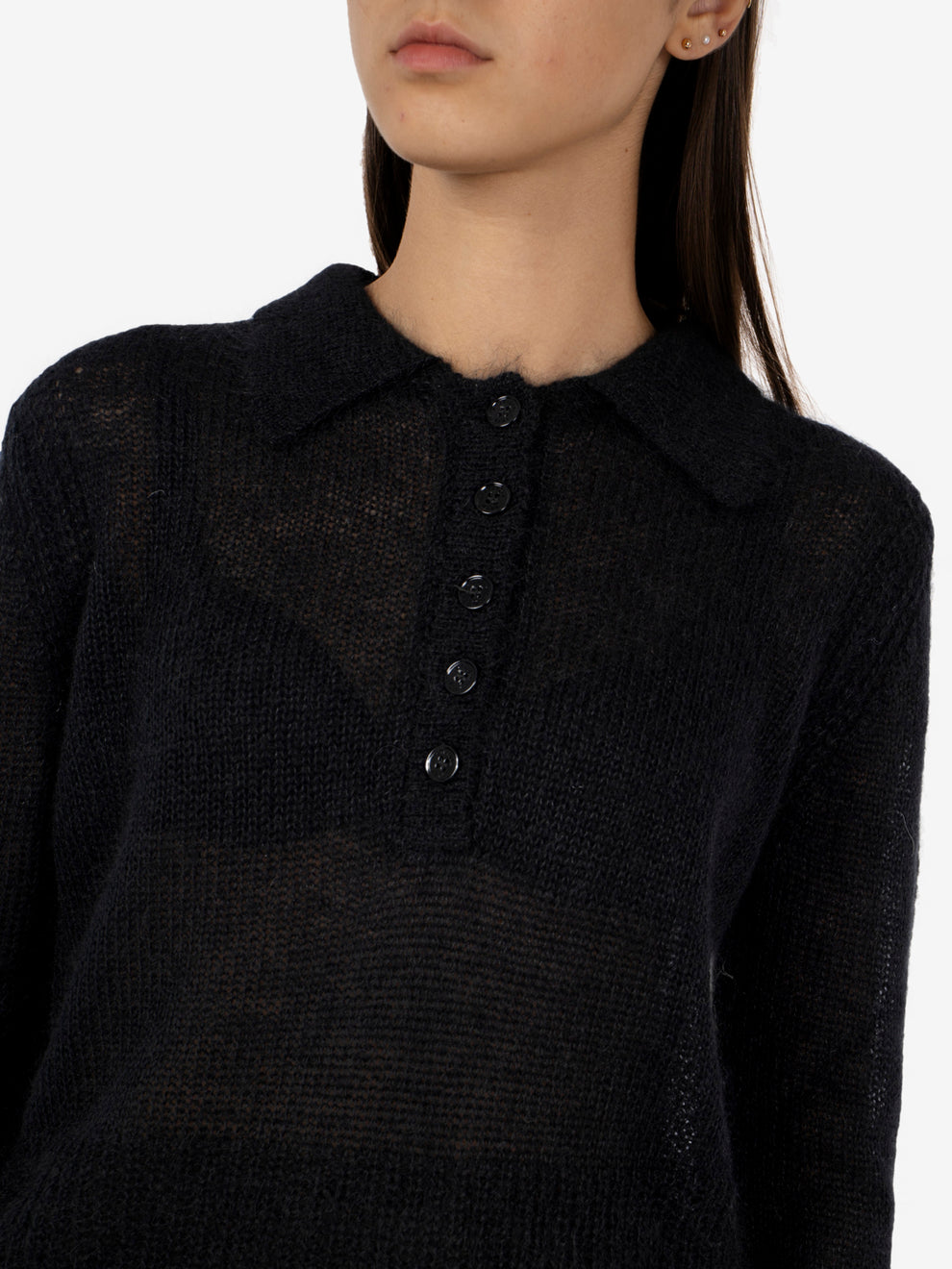 Black wool polo-style sweater