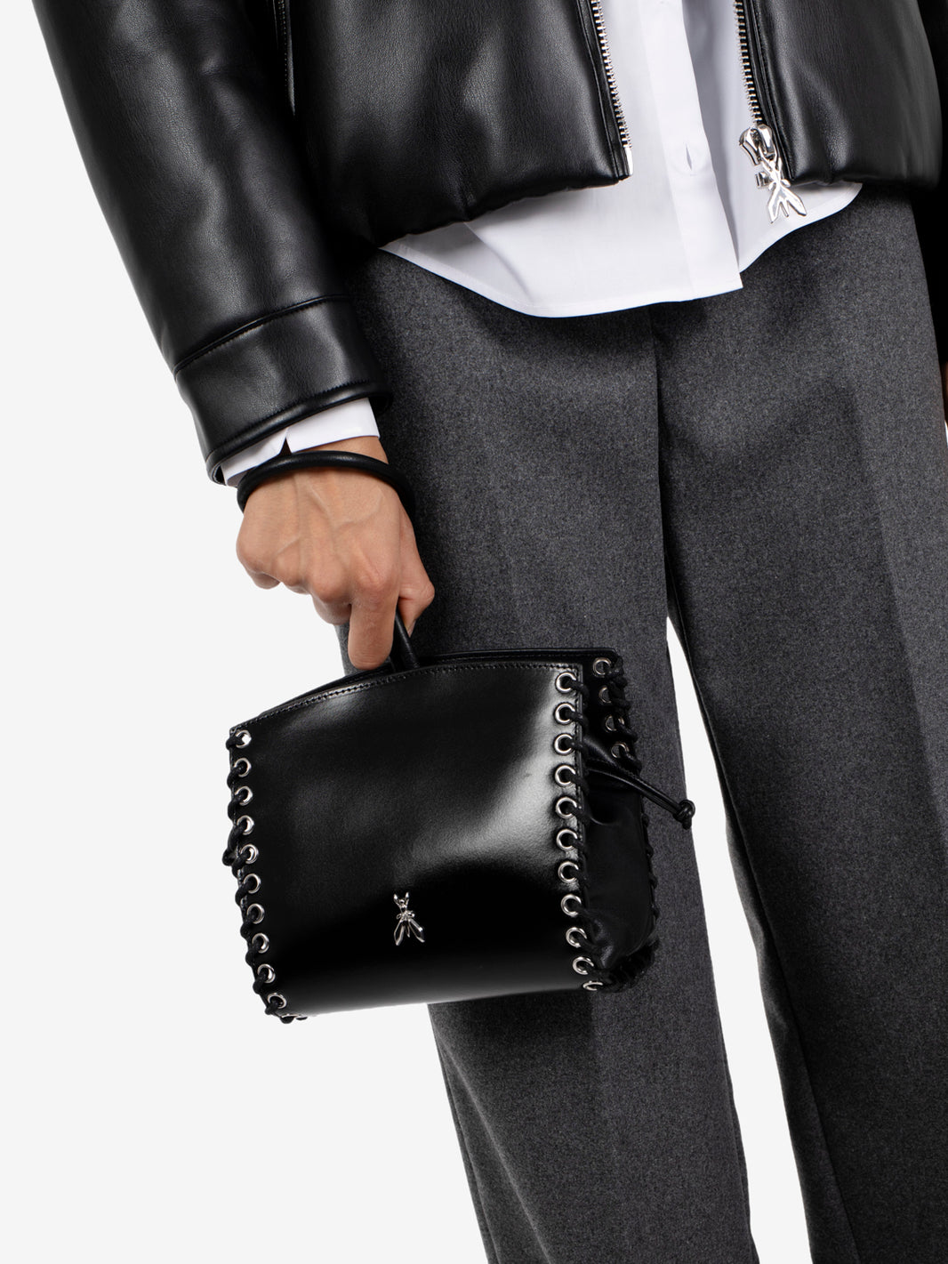 Black leather mini bag with studs