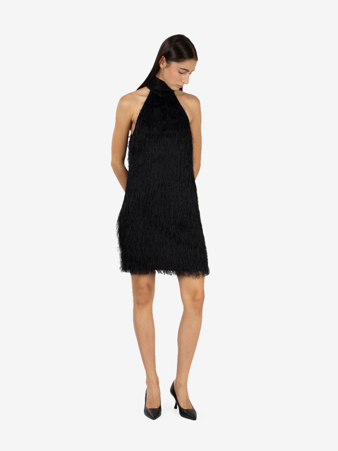 Black fringed mini dress