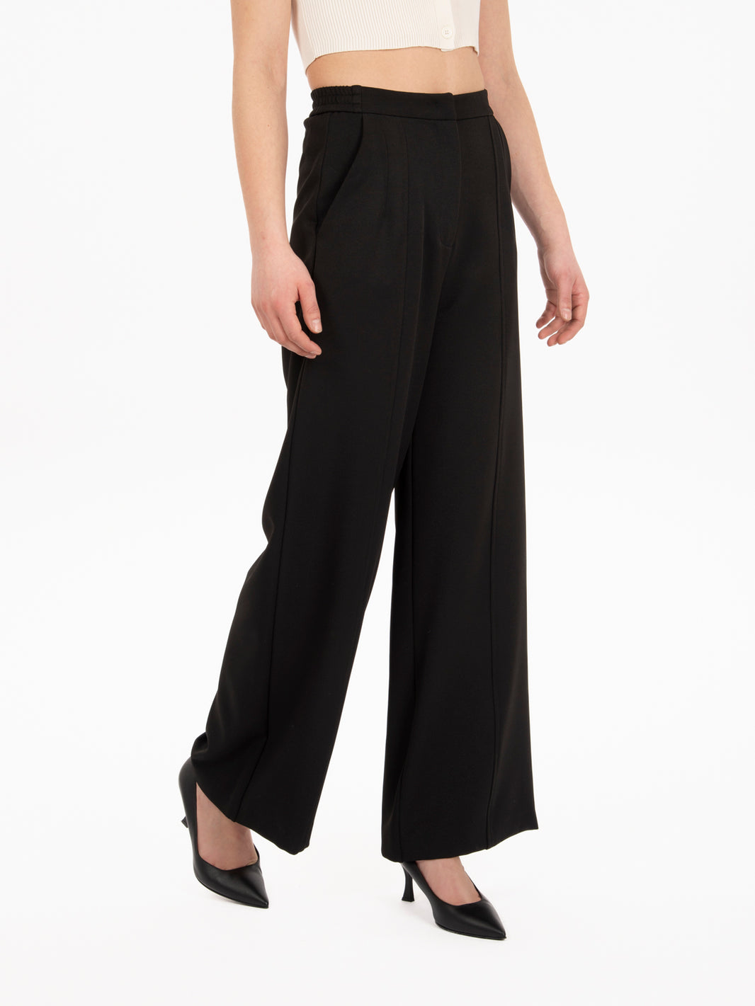 Pantalone palazzo con pinces nero