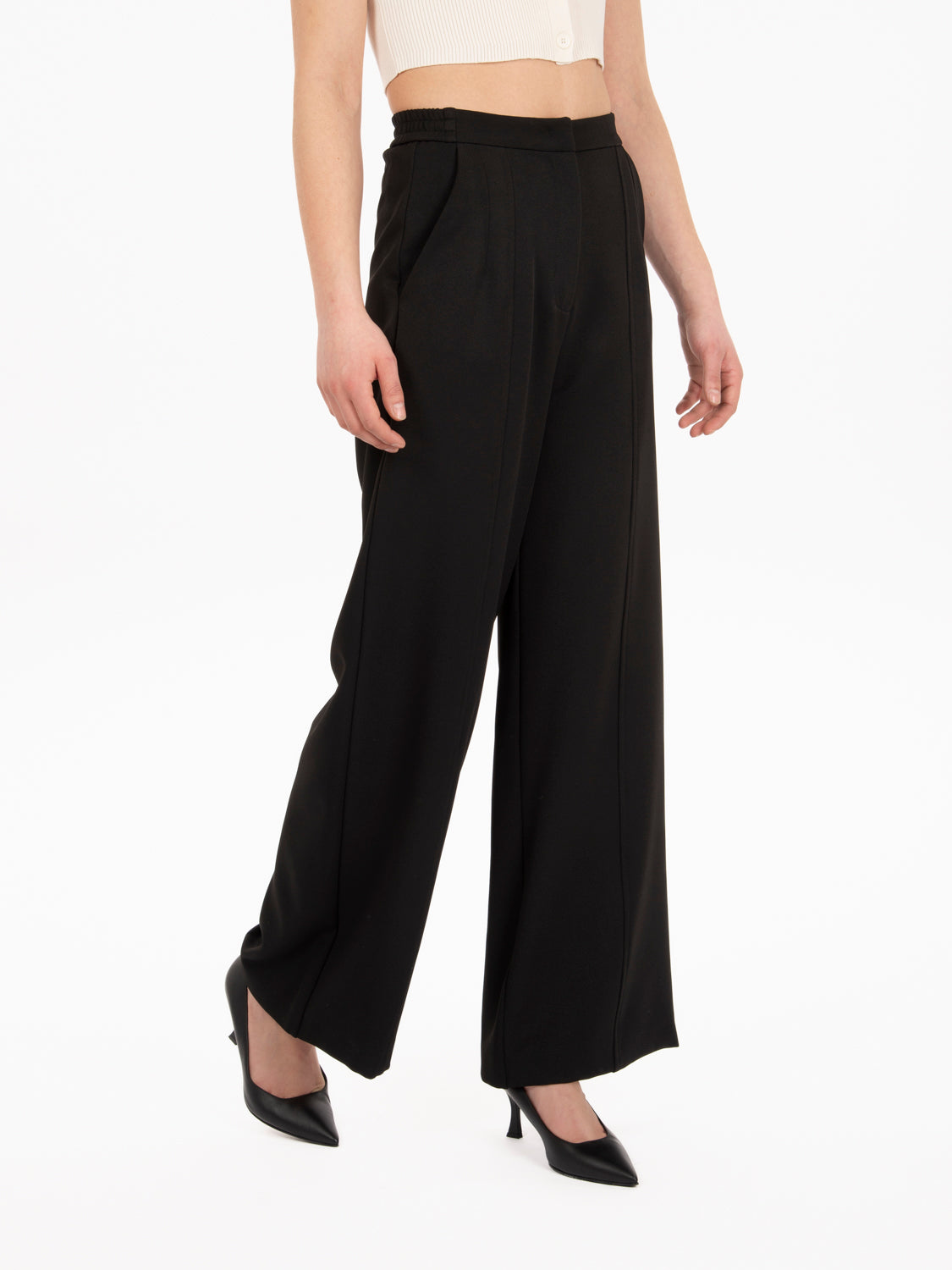 Pantalone palazzo con pinces nero