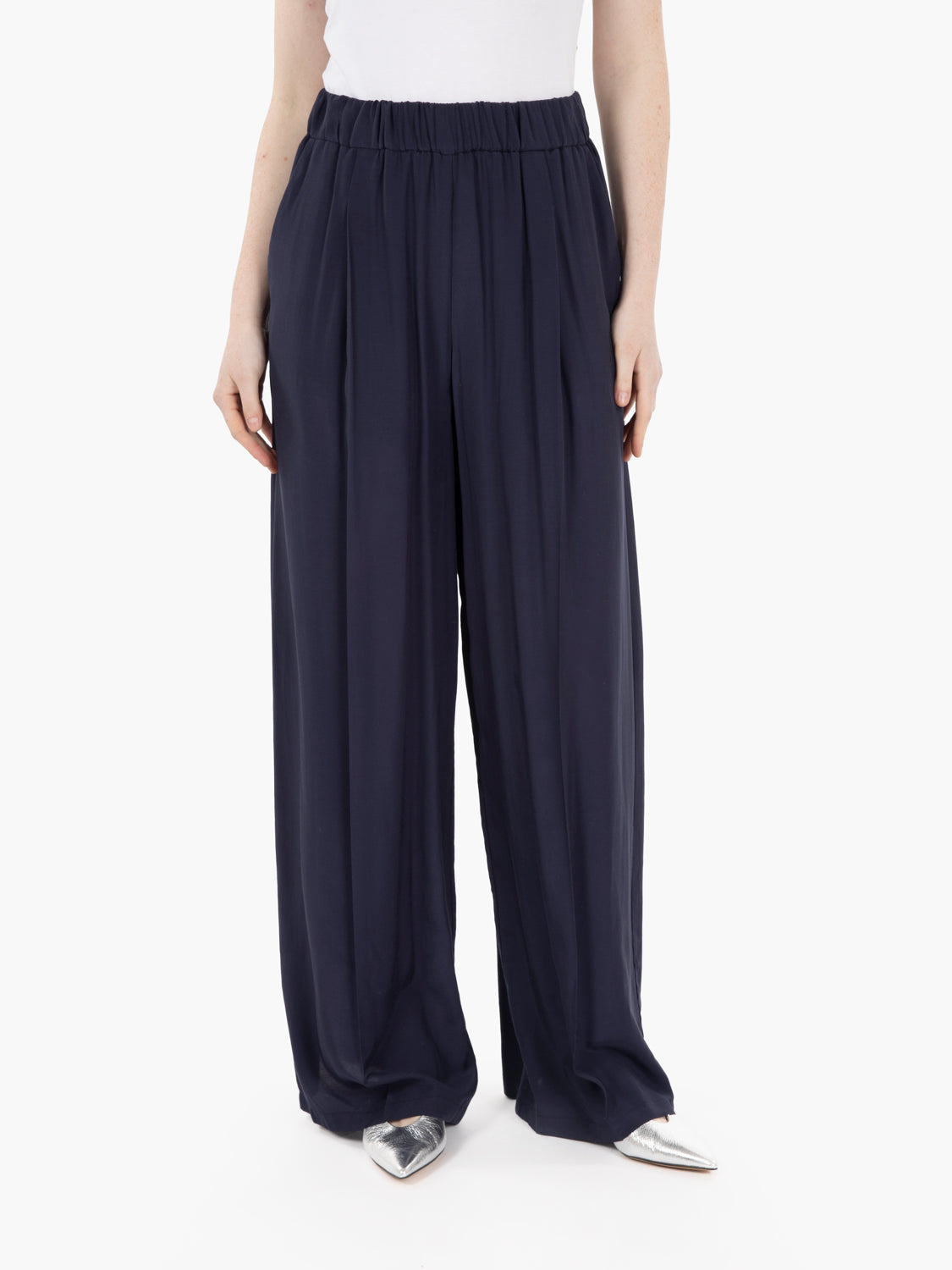 Pantalone palazzo in viscosa navy