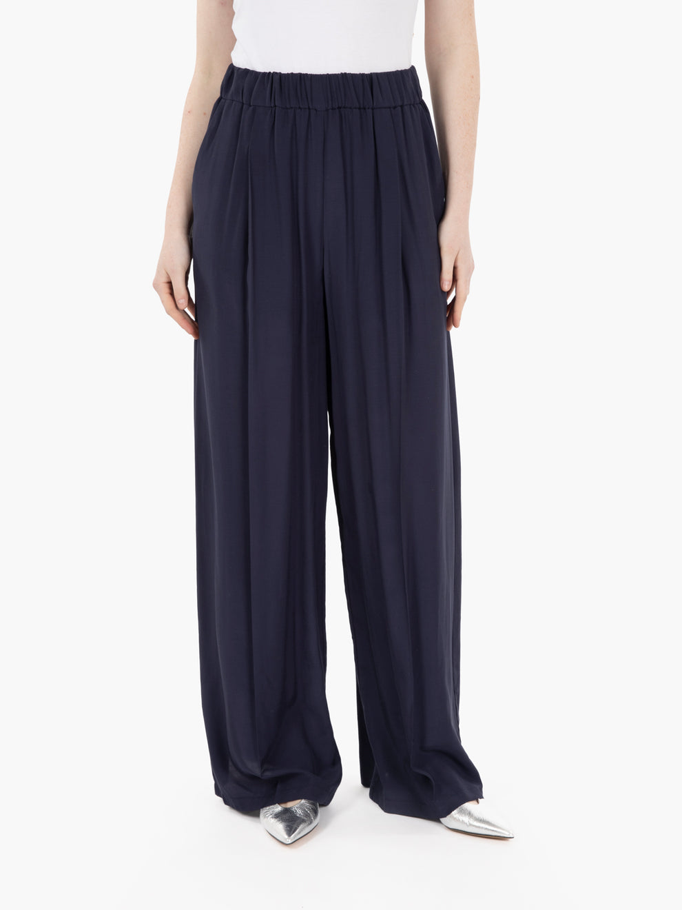 Pantalone palazzo in viscosa navy