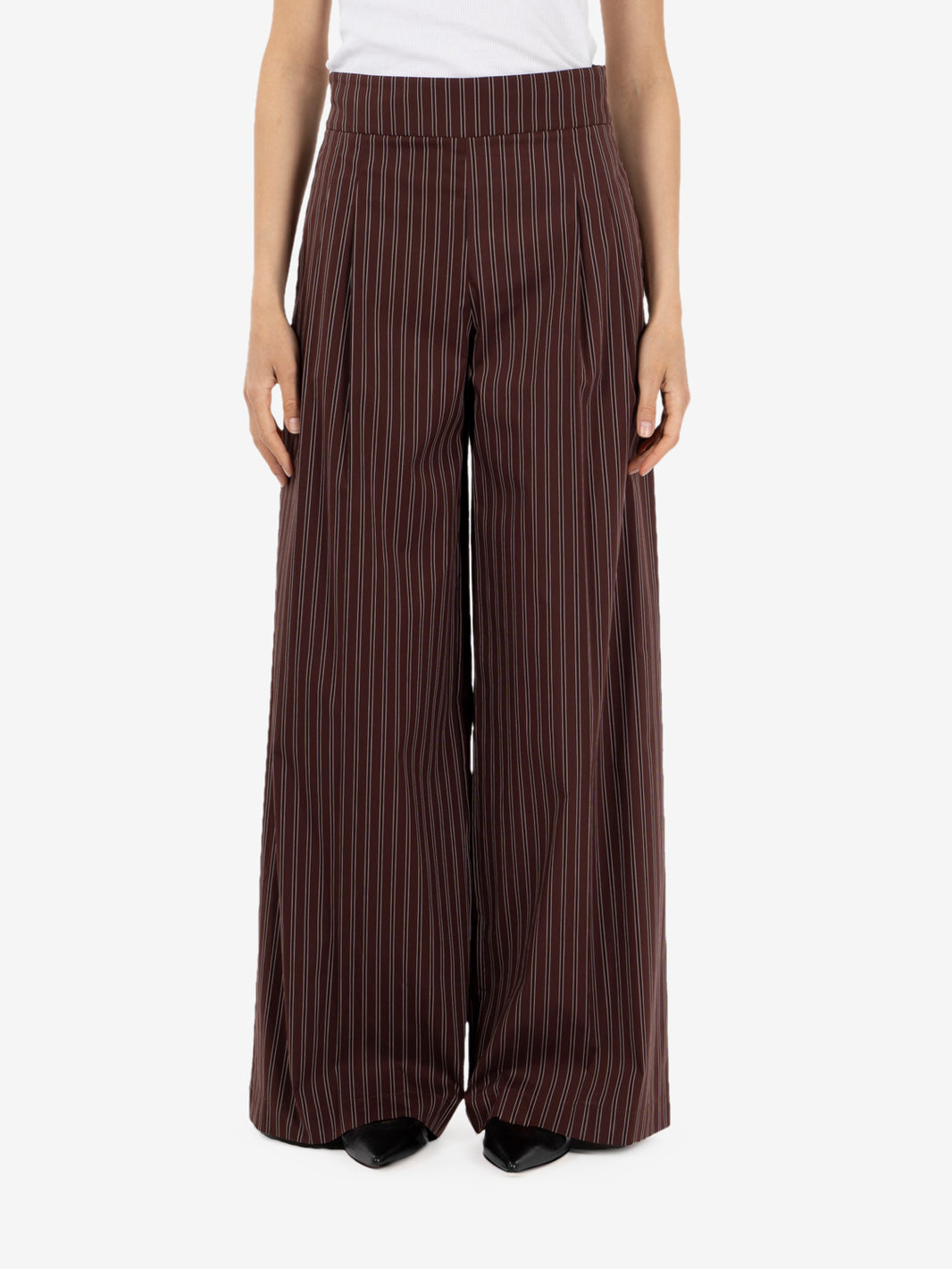 Pantalone popeline a righe wood brown