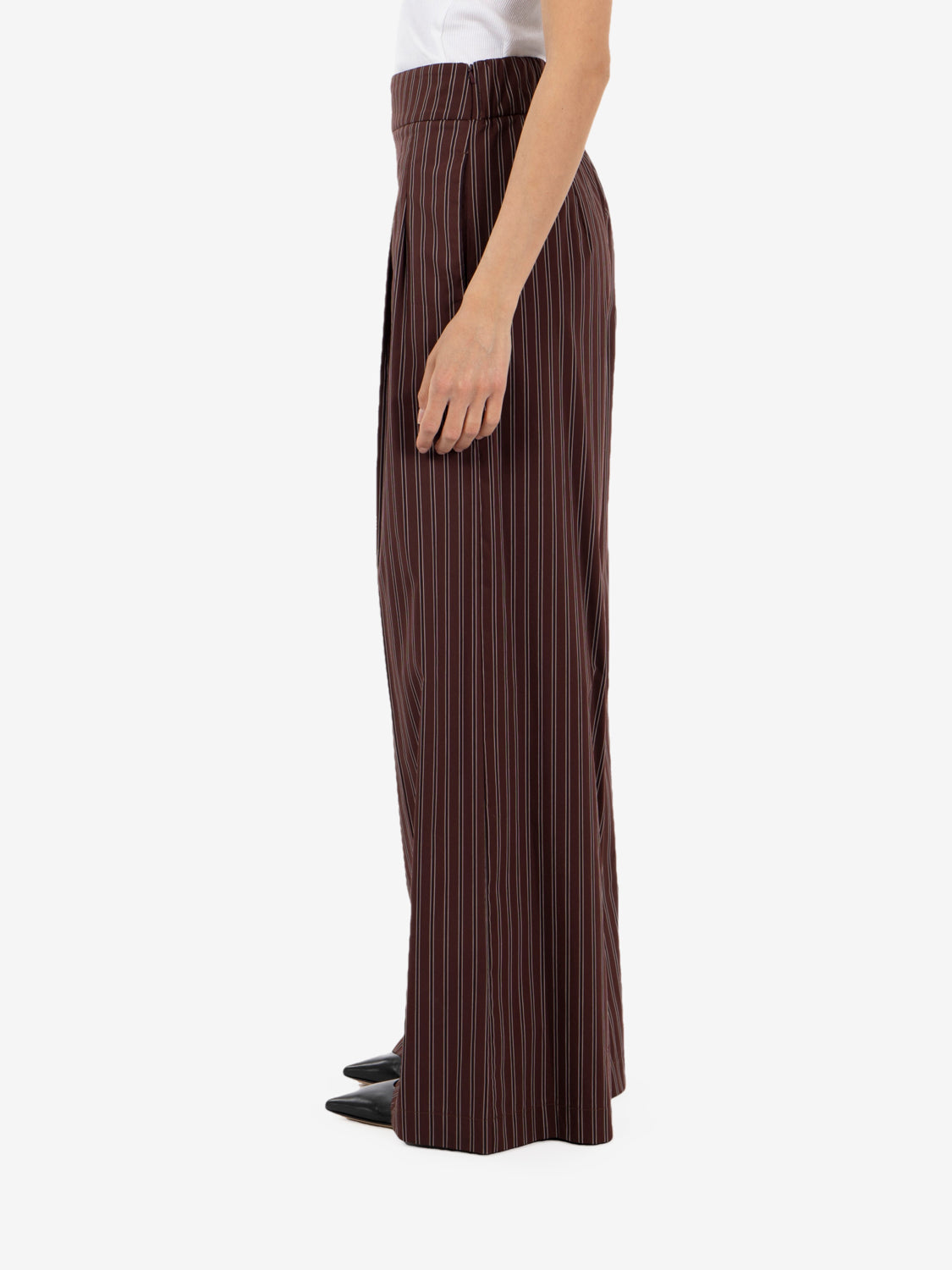 Pantalone popeline a righe wood brown