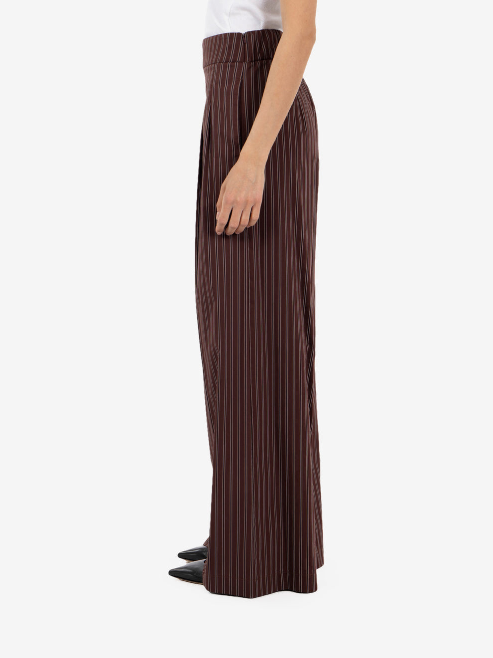 Pantalone popeline a righe wood brown