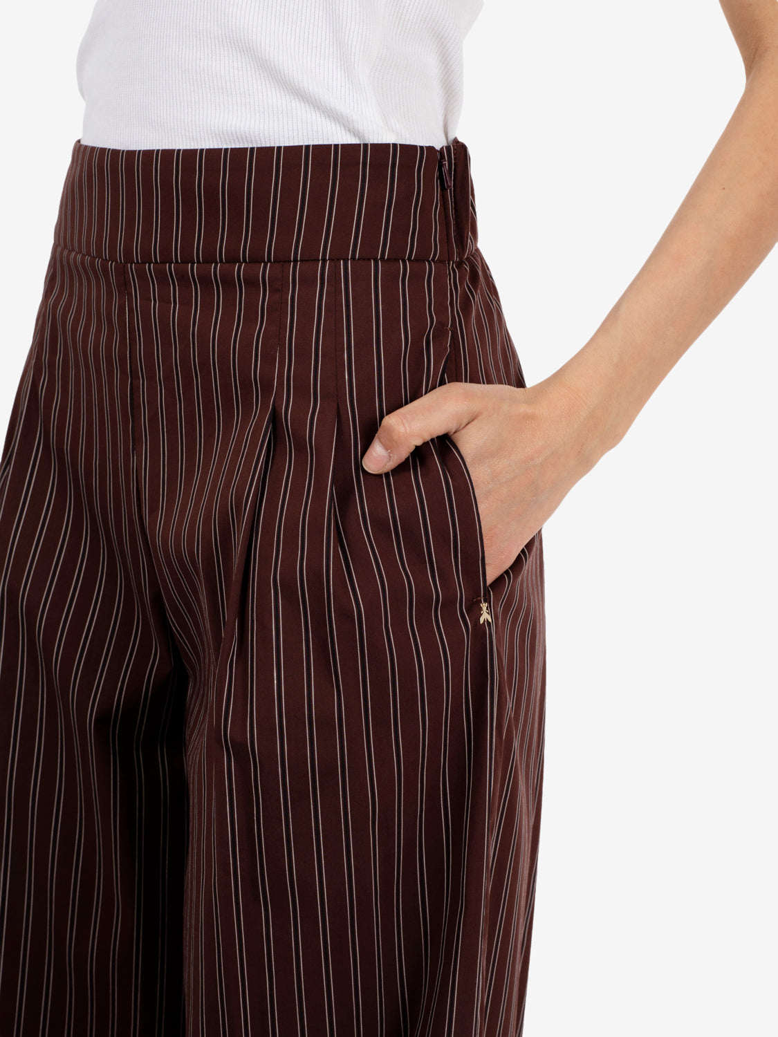 Pantalone popeline a righe wood brown