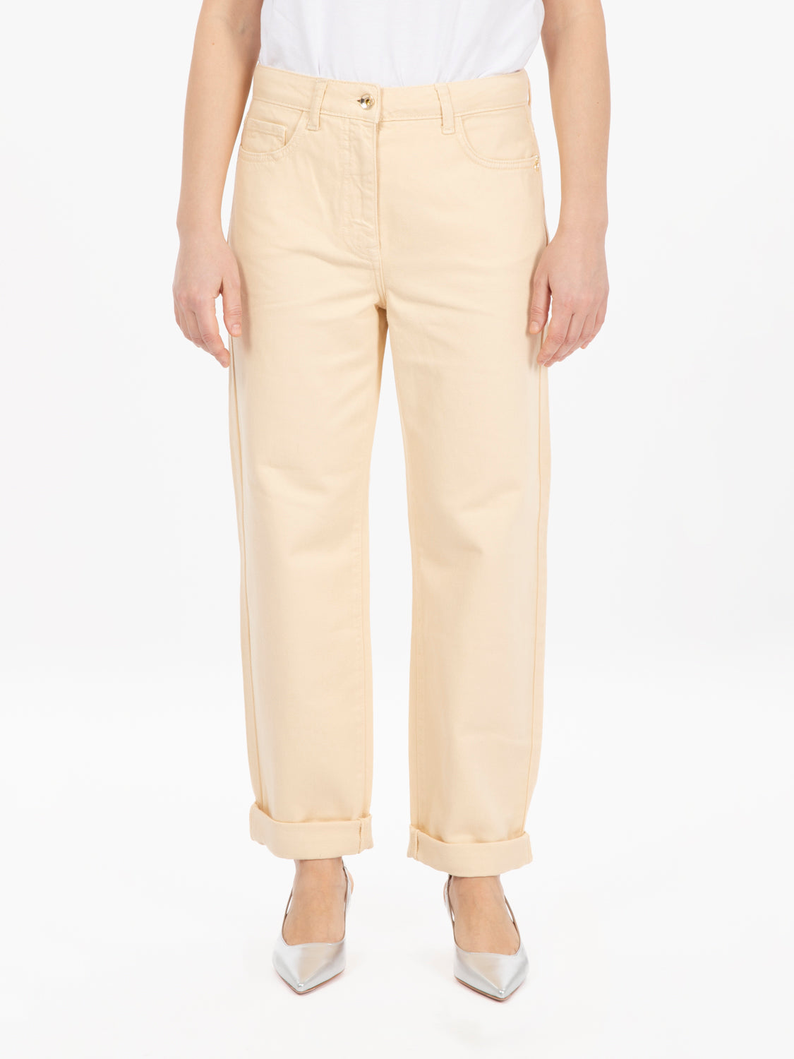 Pantaloni denim ivory skin