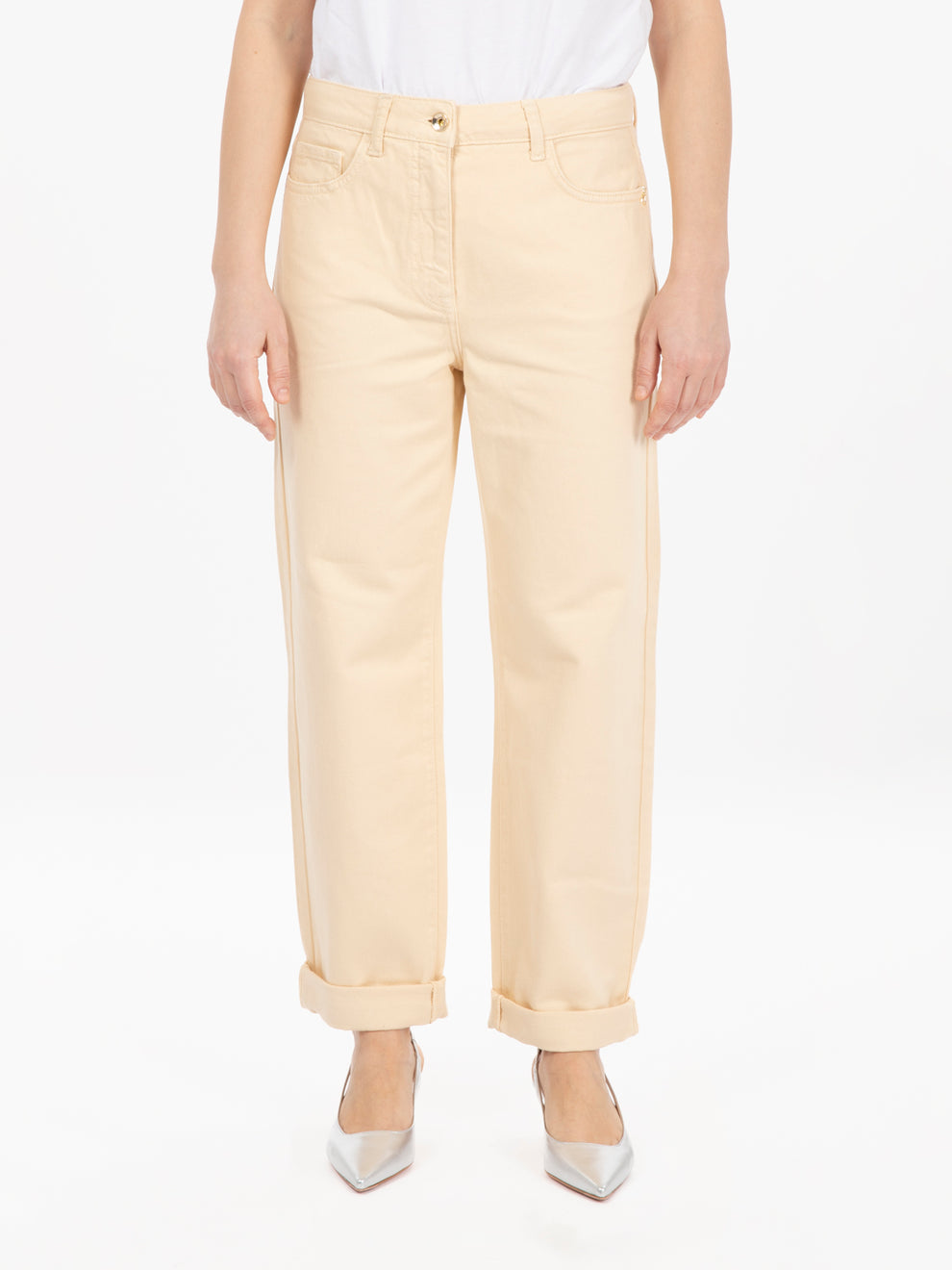 Pantaloni denim ivory skin
