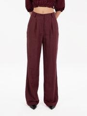 PATRIZIA PEPE - Pantaloni lino a palazzo dark plum