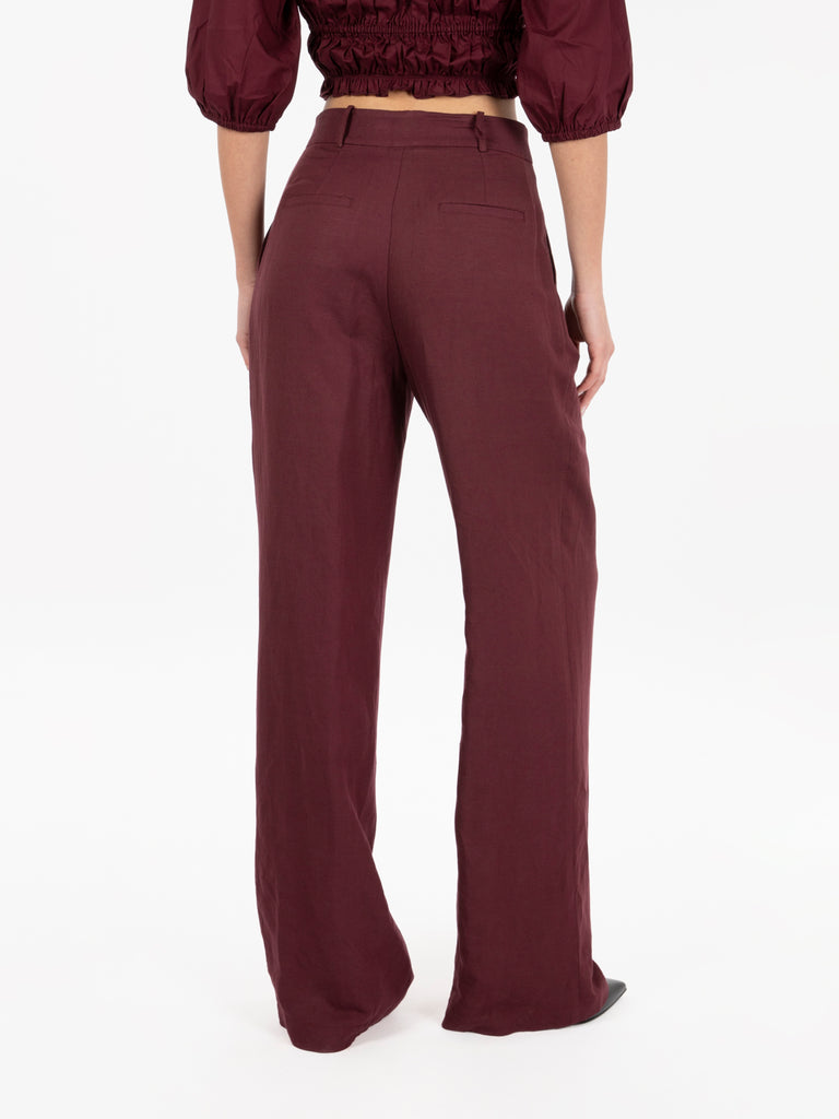 PATRIZIA PEPE - Pantaloni lino a palazzo dark plum