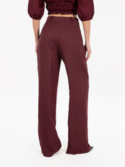 PATRIZIA PEPE - Pantaloni lino a palazzo dark plum