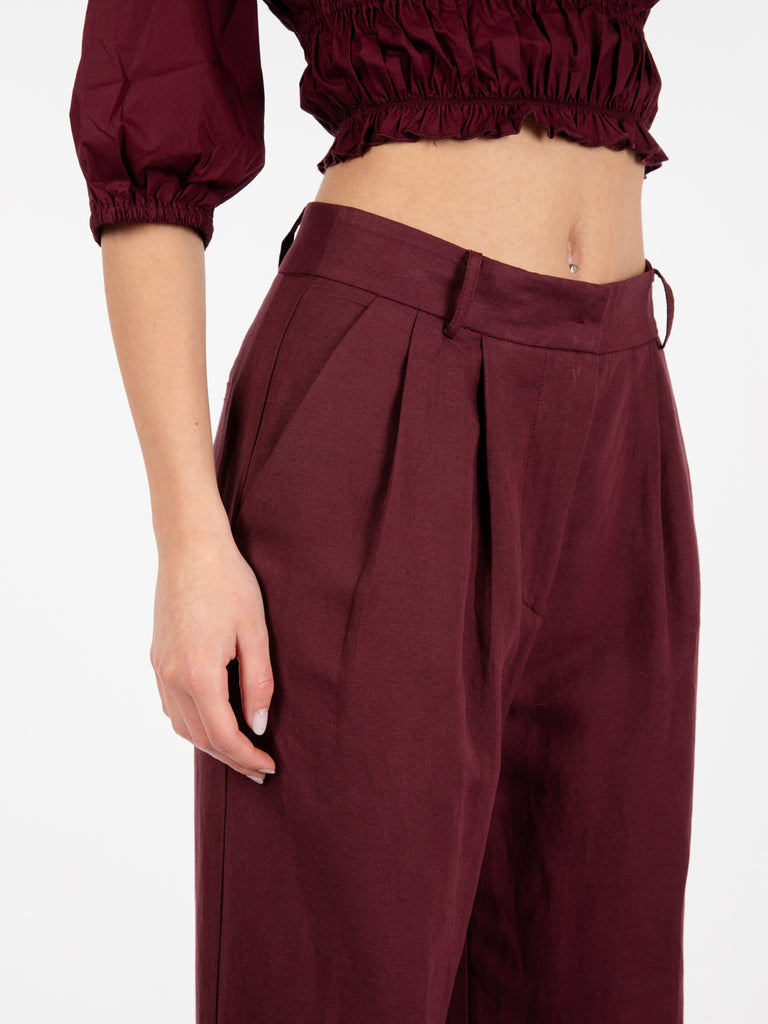 PATRIZIA PEPE - Pantaloni lino a palazzo dark plum