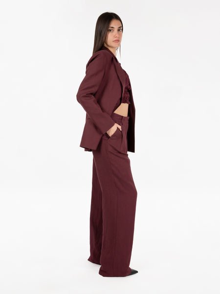 Pantaloni lino a palazzo dark plum