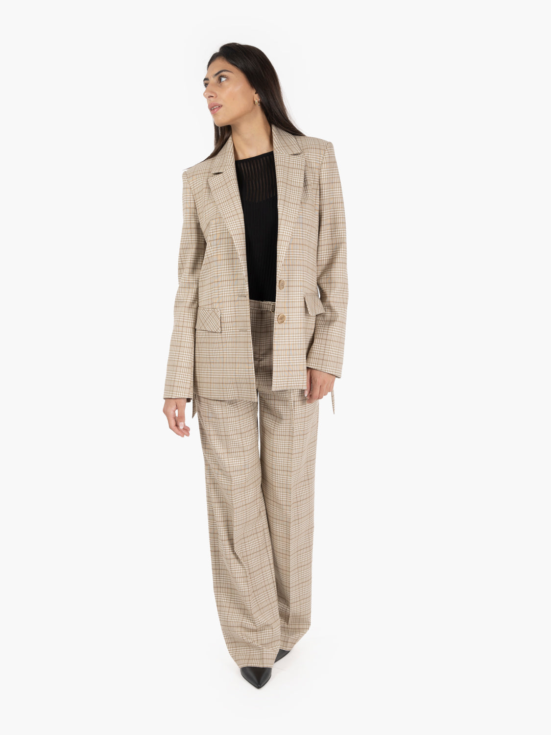 Pantaloni palazzo checked stone beige