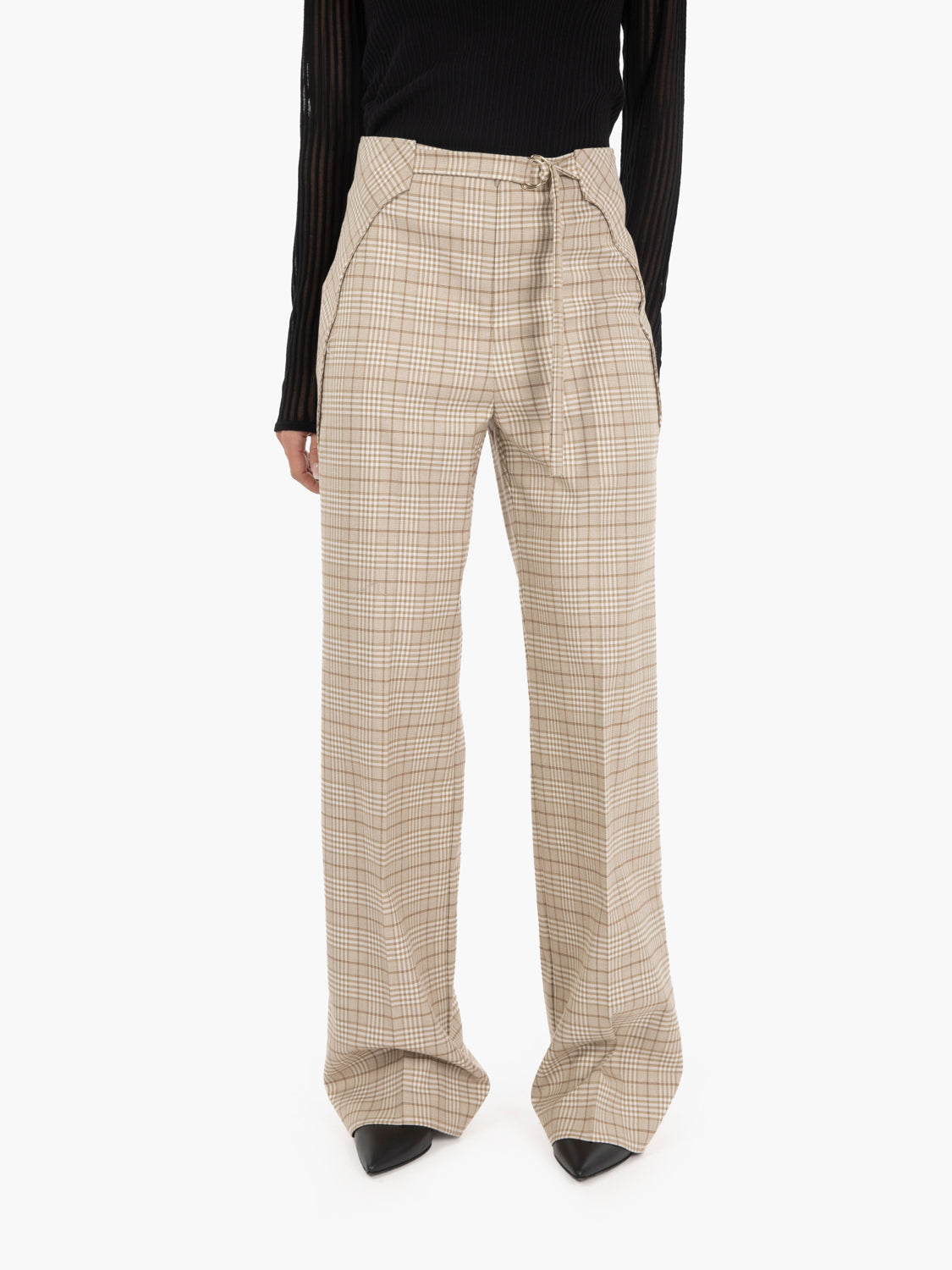 Pantaloni palazzo checked stone beige