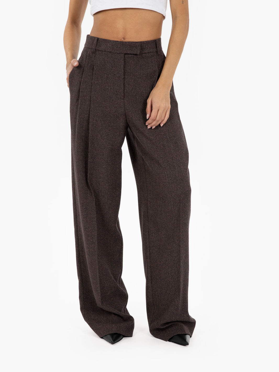 Pantaloni palazzo con pieghe warm beige