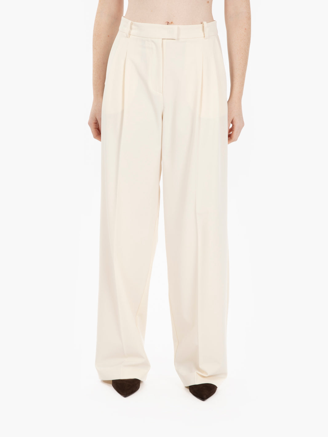 Pantaloni palazzo con pieghe wooly white