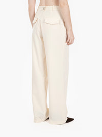 Wooly white pleated palazzo trousers