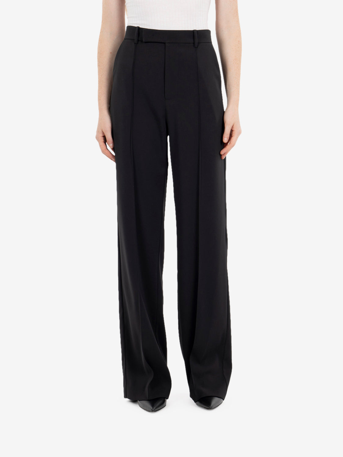 Black wide-leg tailored trousers