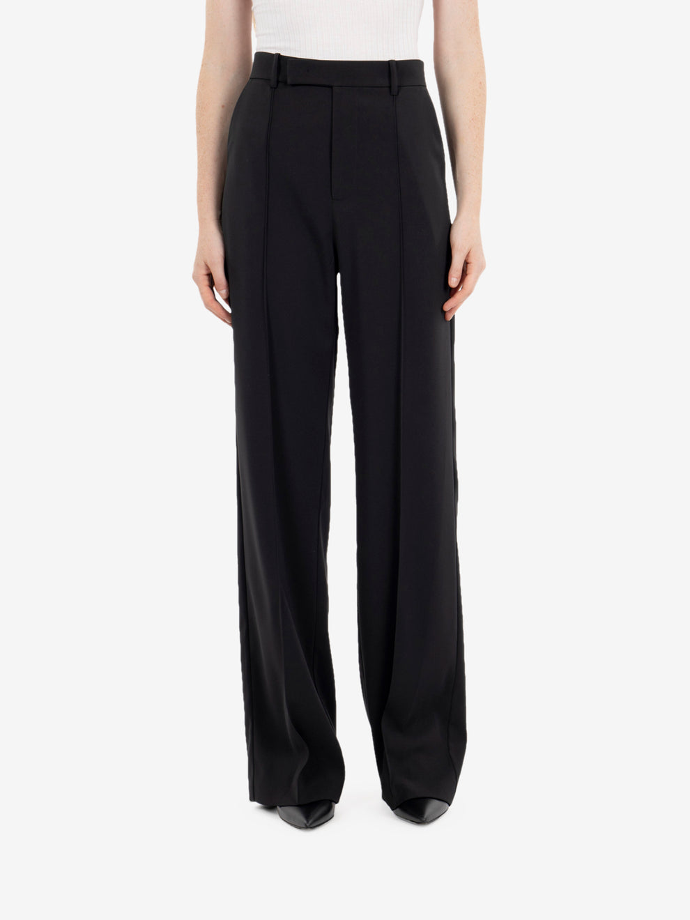 Black wide-leg tailored trousers