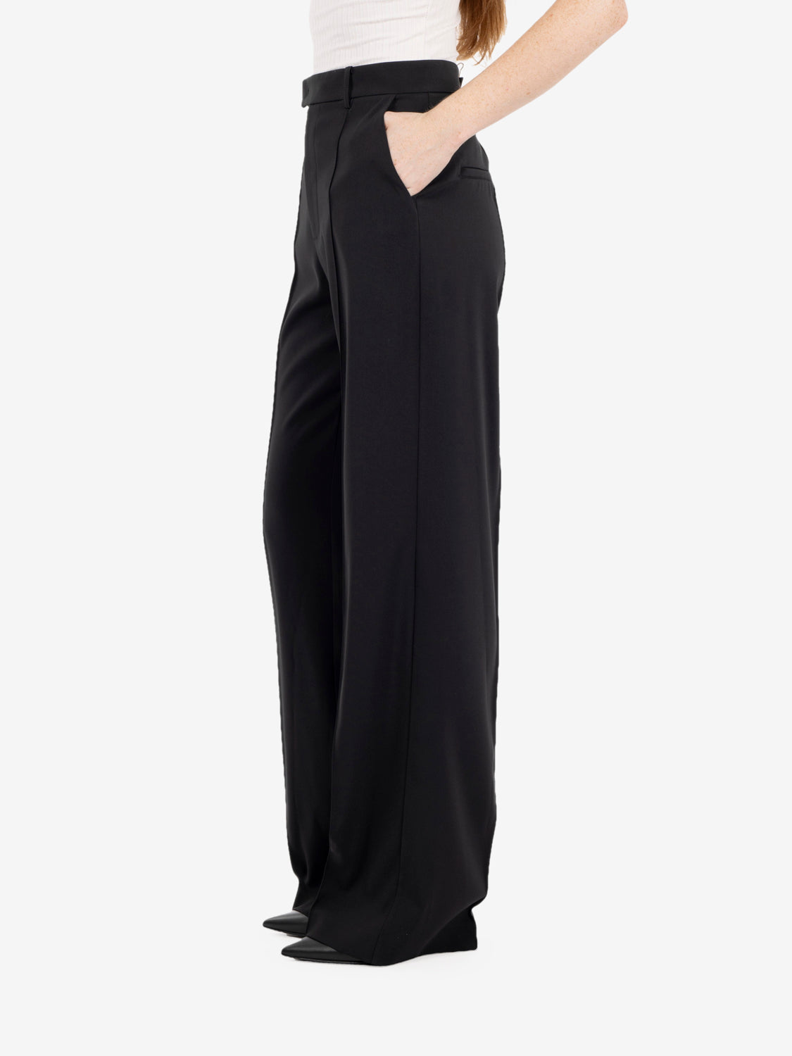 Black wide-leg tailored trousers