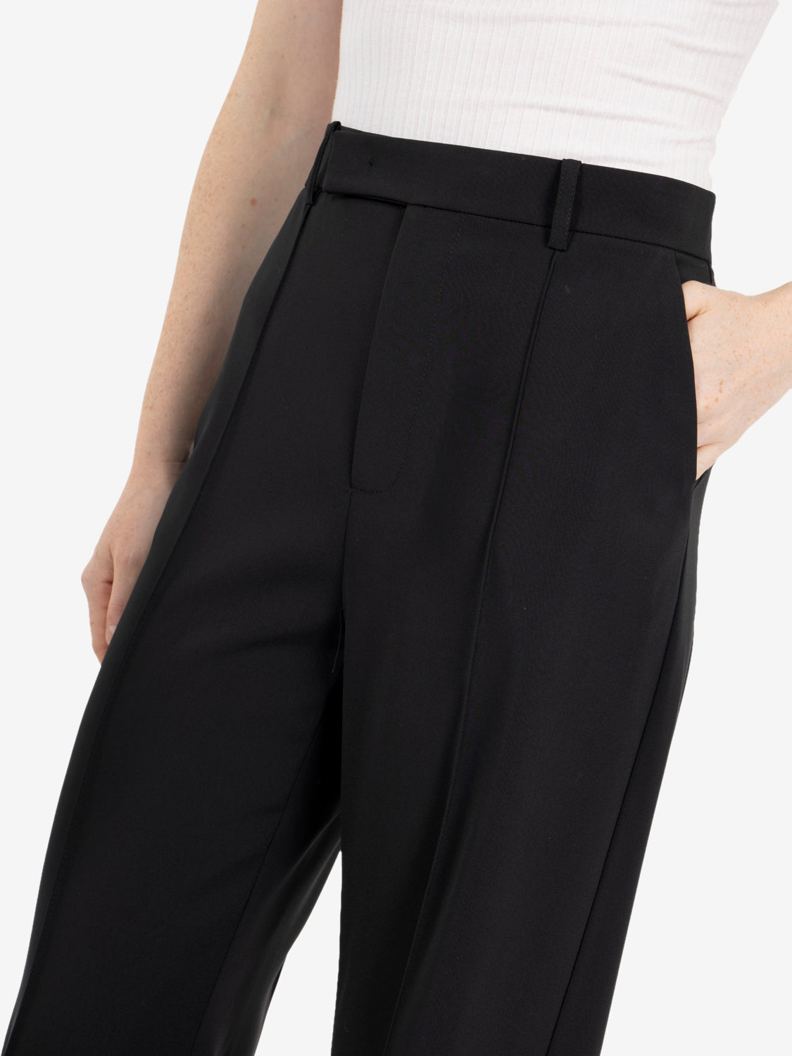 Black wide-leg tailored trousers