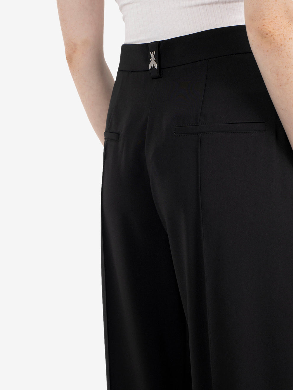 Black wide-leg tailored trousers