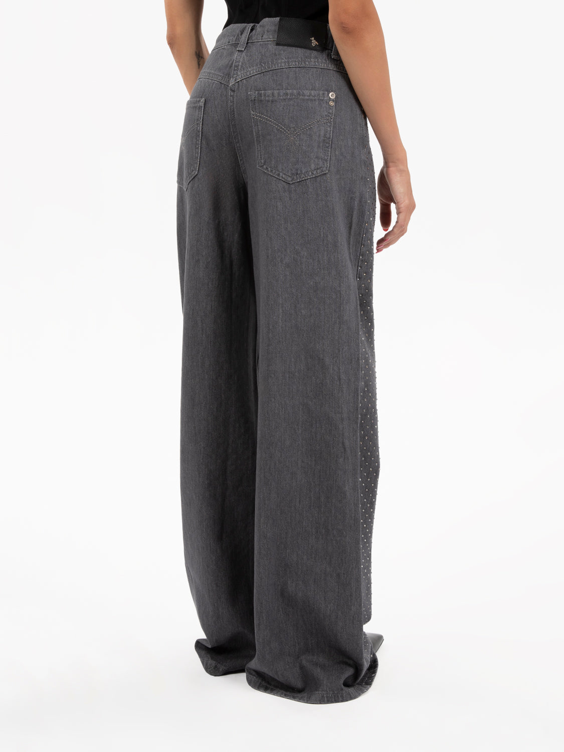Gray denim rhinestone pants