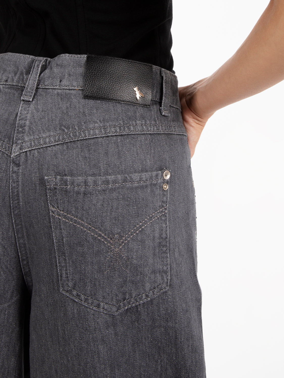 Gray denim rhinestone pants