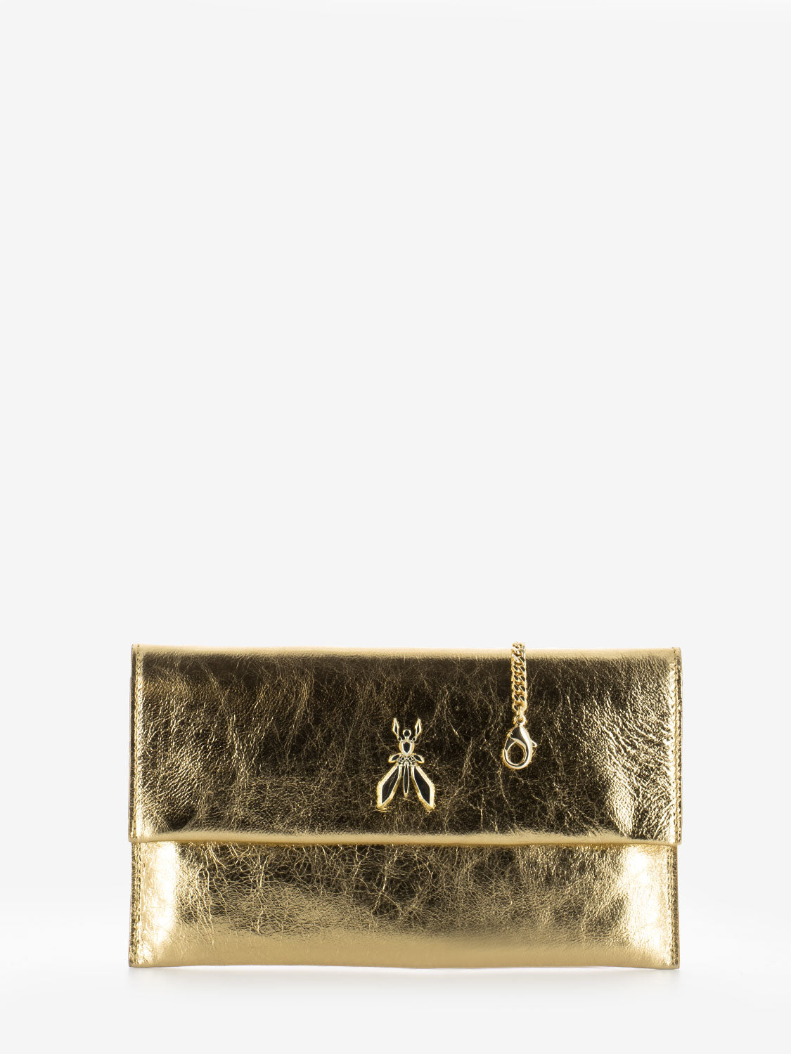 Solar gold leather clutch