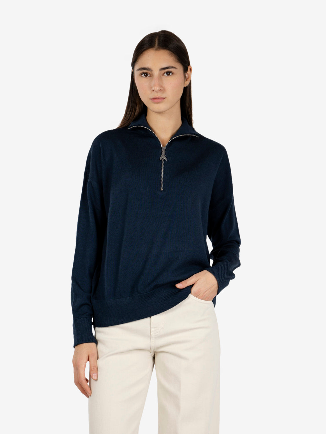 Polo in maglia con zip blu