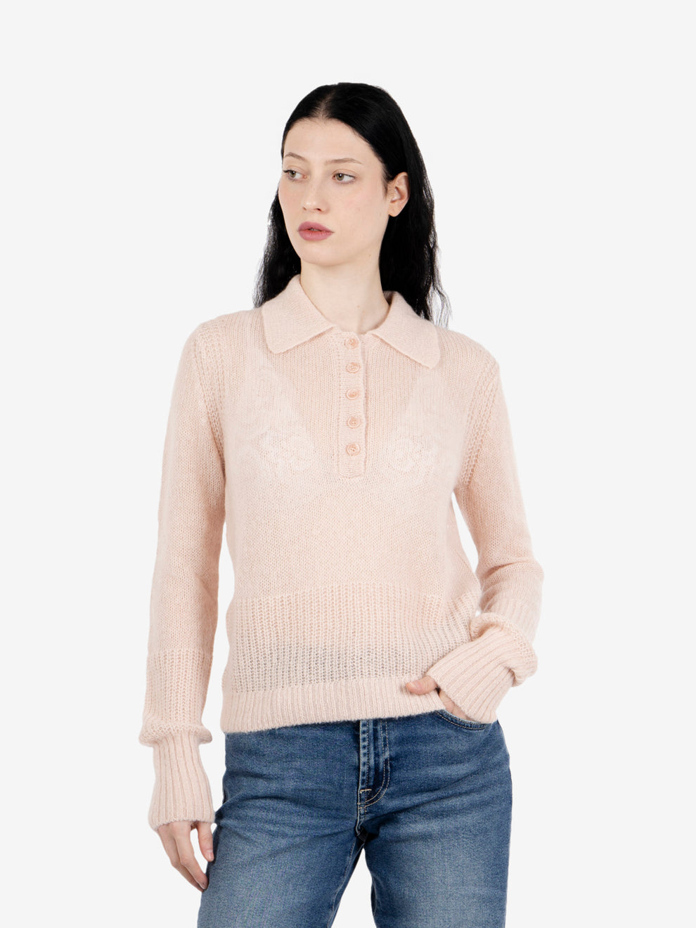 Polo in misto lana talco rose