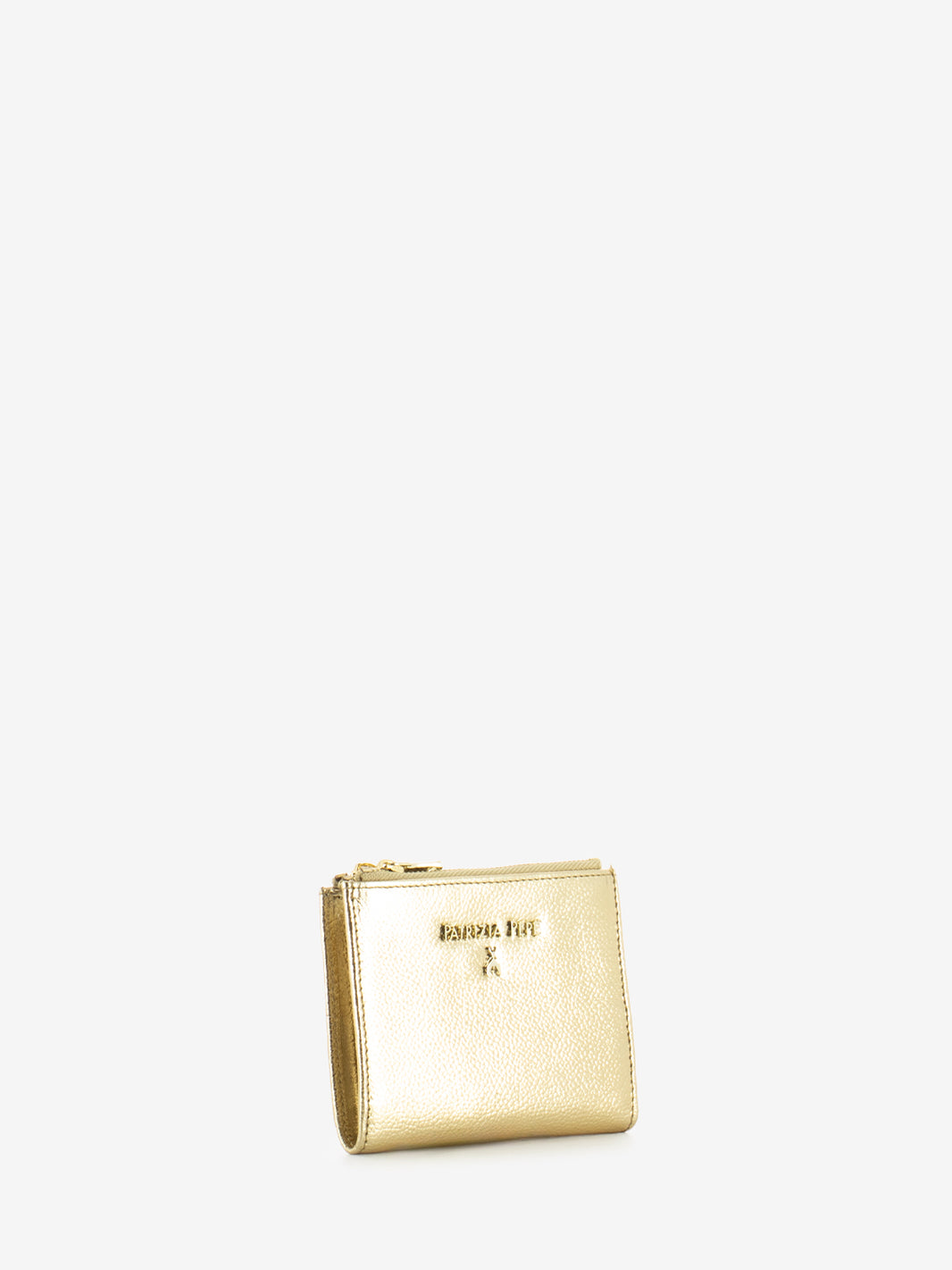 Portamonete con doppia zip in pelle oro