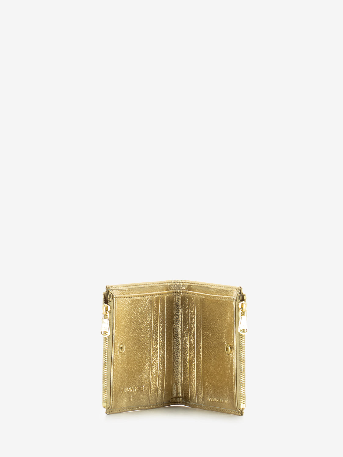 Portamonete con doppia zip in pelle oro