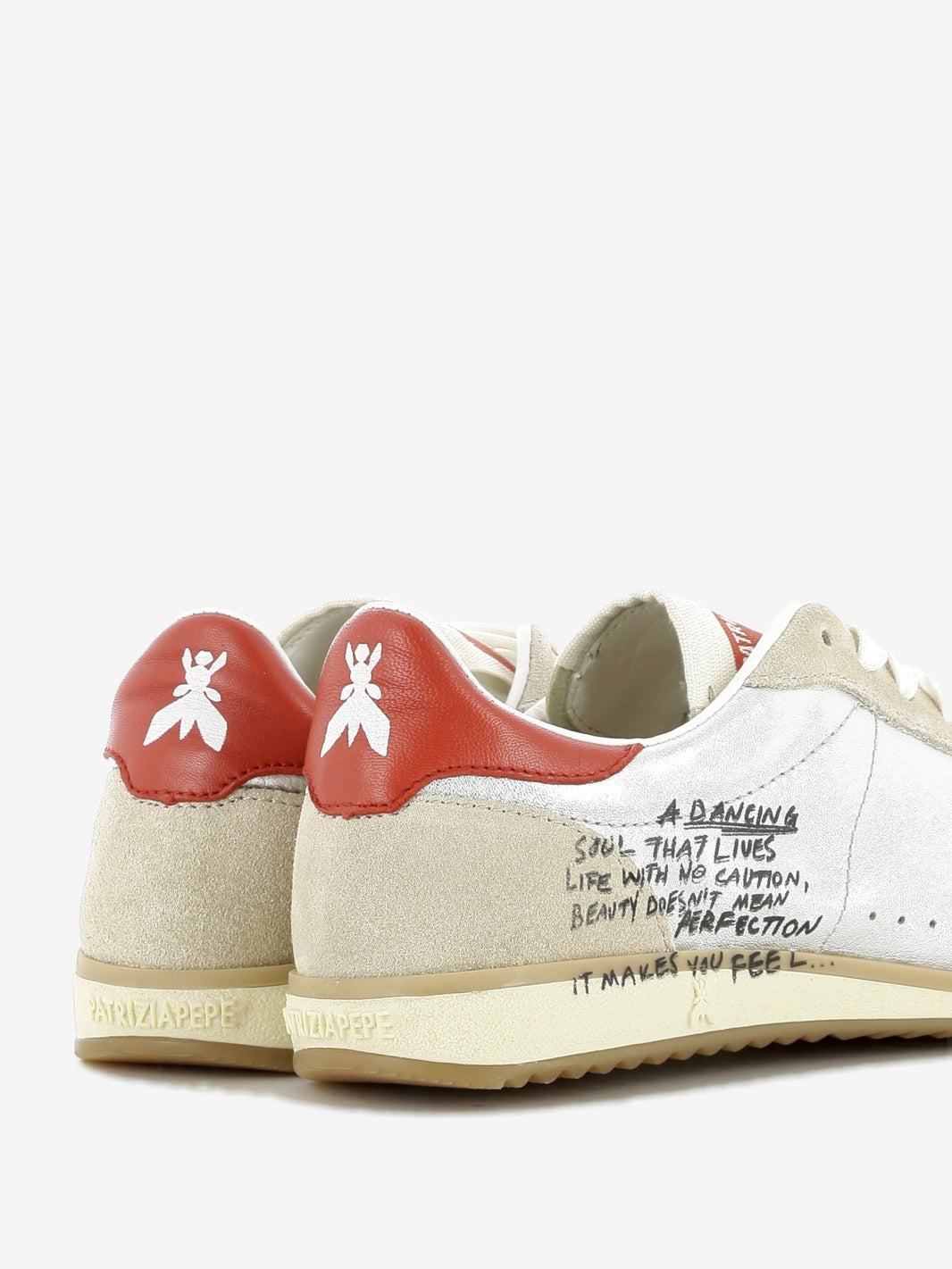Sneakers in nappa con lettering silver / red