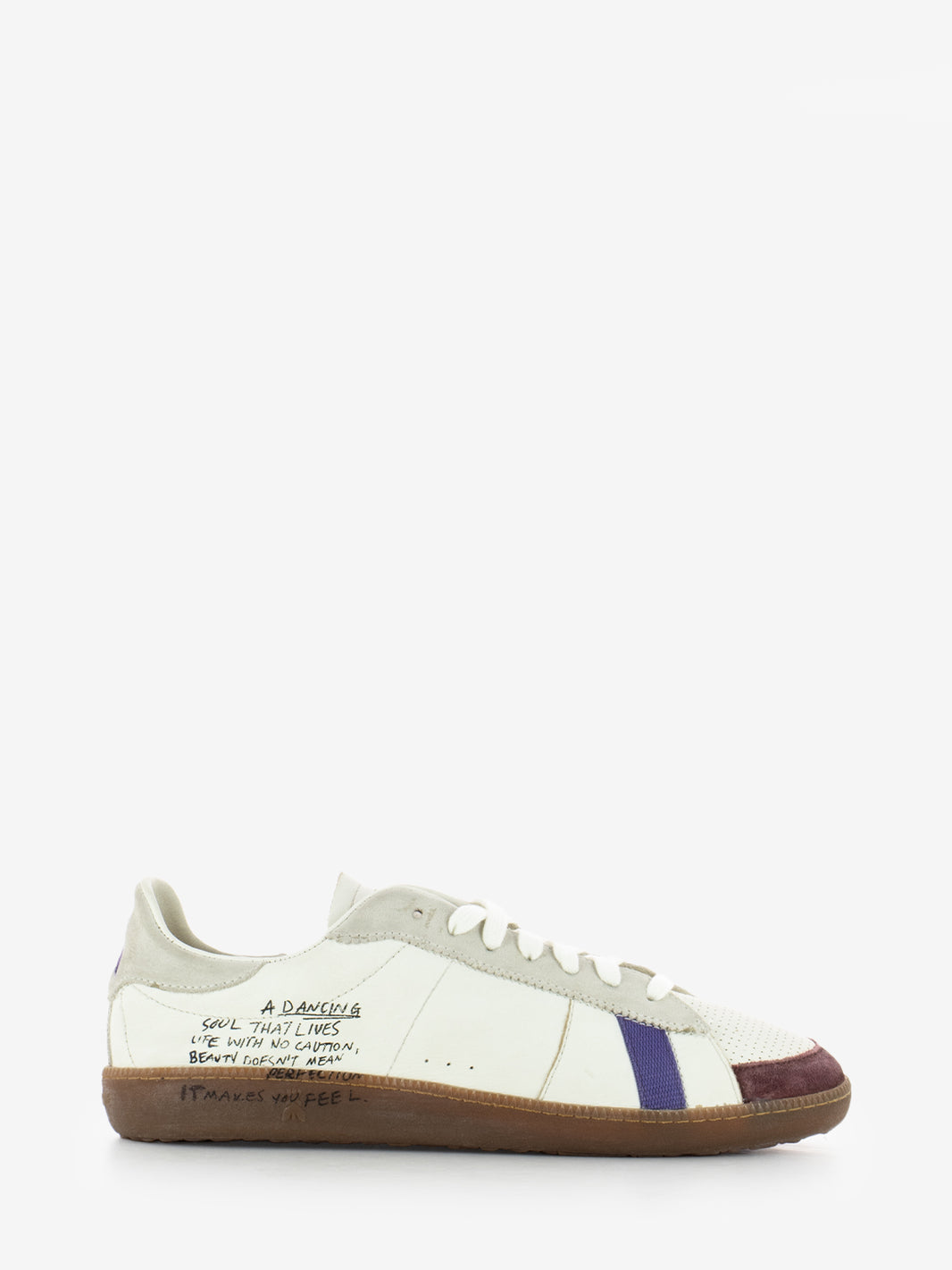 Sneakers SKIN in nappa con lettering brown / violet