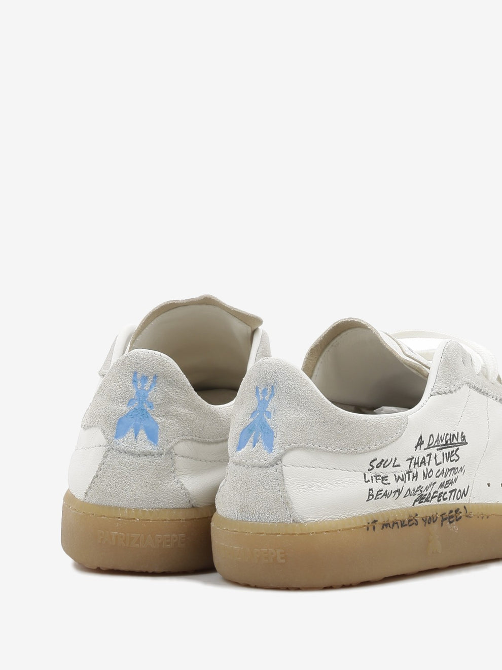Sneakers SKIN in nappa con lettering white / blue