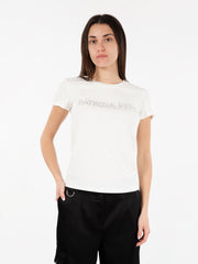 PATRIZIA PEPE - T-shirt logo lettering strass bianco
