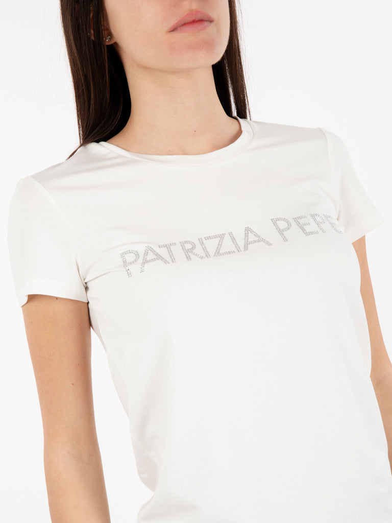 PATRIZIA PEPE - T-shirt logo lettering strass bianco