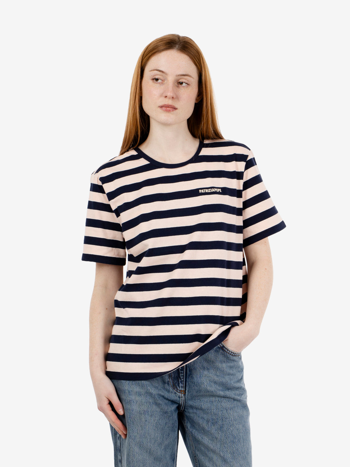 T-shirt righe in cotone blue / coral