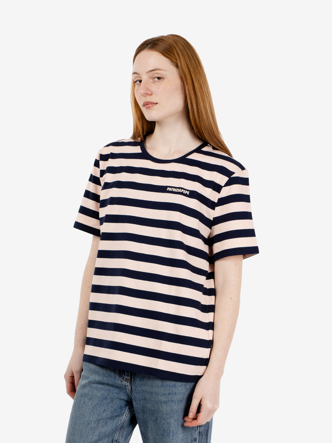 T-shirt righe in cotone blue / coral