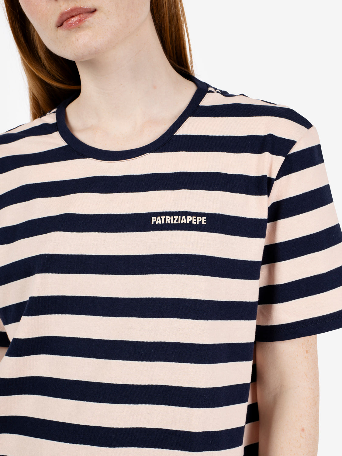 T-shirt righe in cotone blue / coral