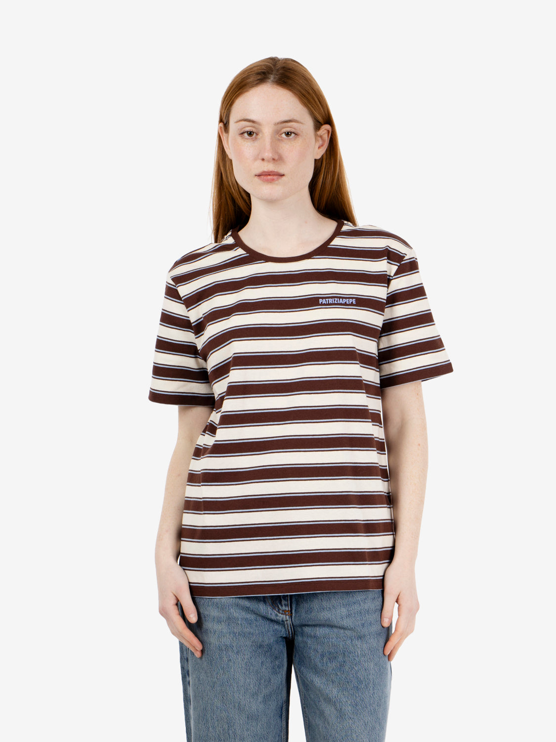 T-shirt righe in cotone ivory / brown