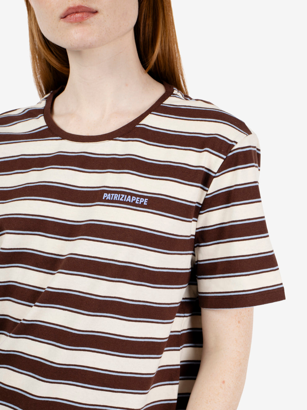 T-shirt righe in cotone ivory / brown