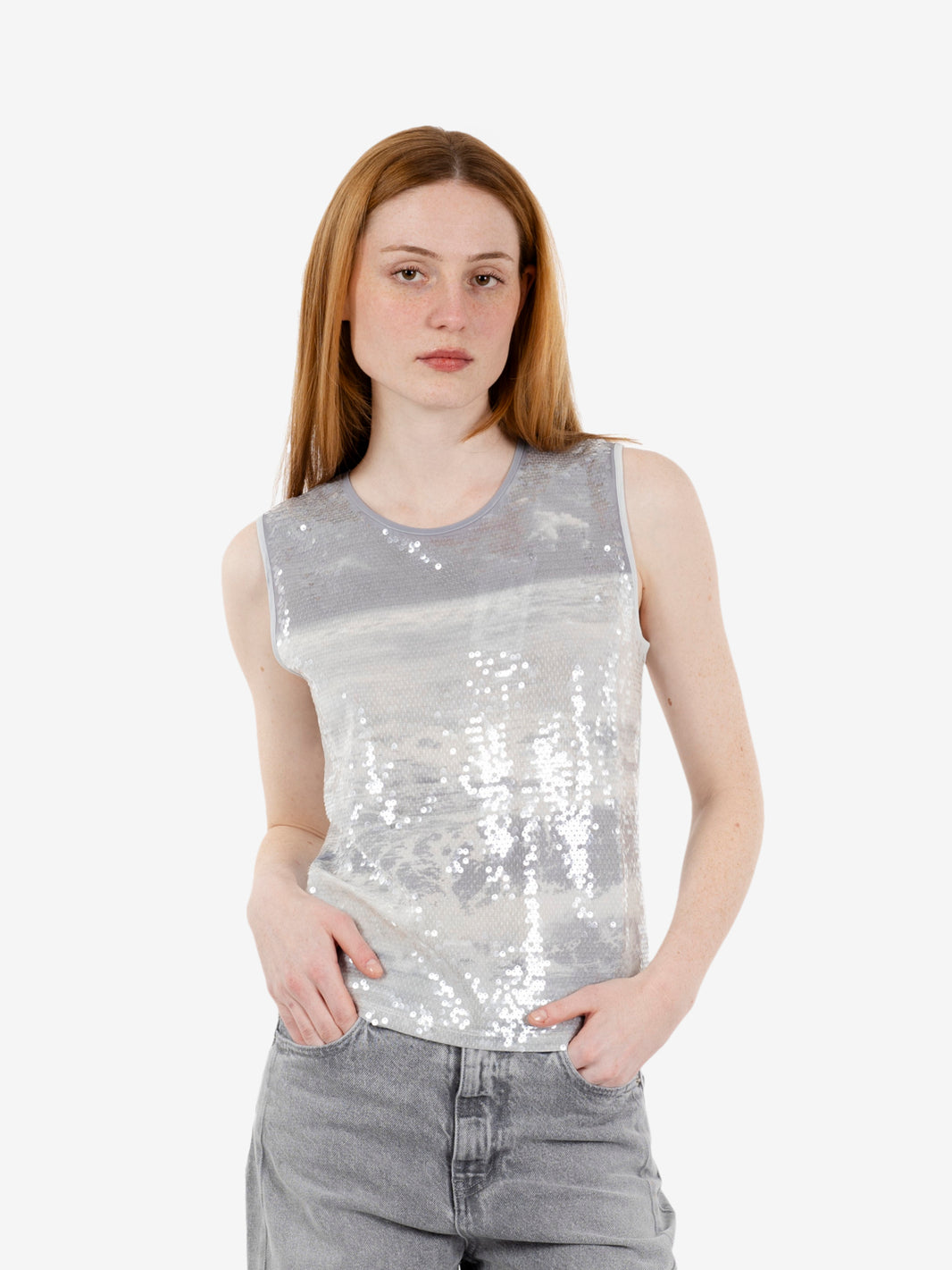 T-shirt waves print silver sequins