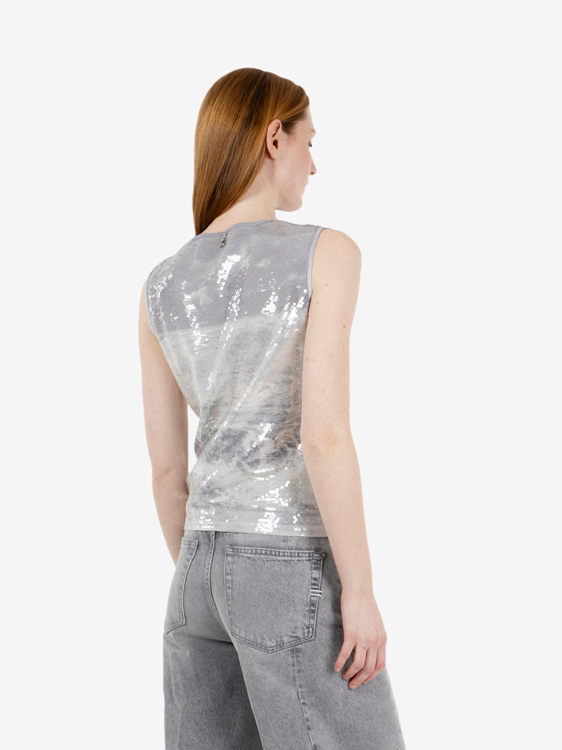 T-shirt waves print paillettes silver