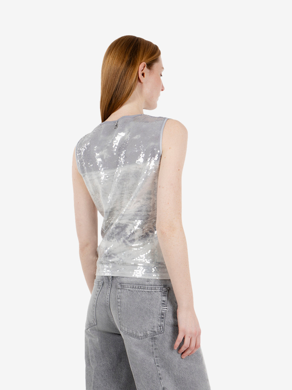 T-shirt waves print paillettes silver
